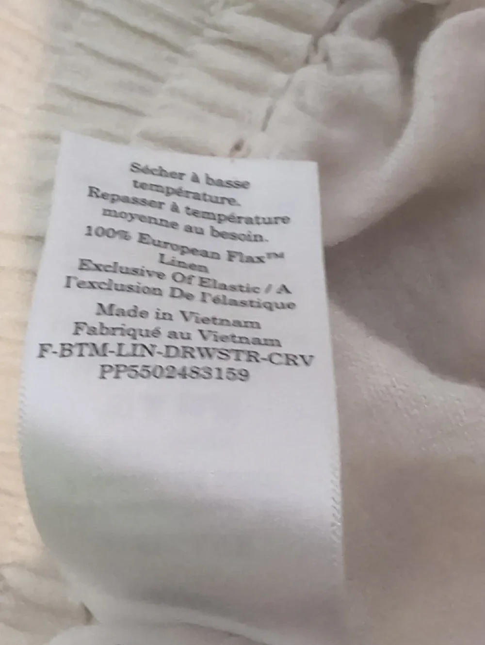 Everlane Flax White Linen Cargo Pants with Drawstring Waist Size Large